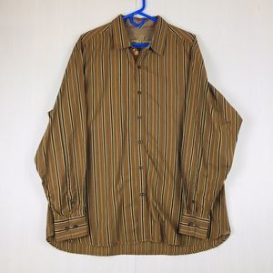 TOMMY BAHAMA Men's Brown Striped Long Sleeve 100% Cotton Dress Shirt Size XL